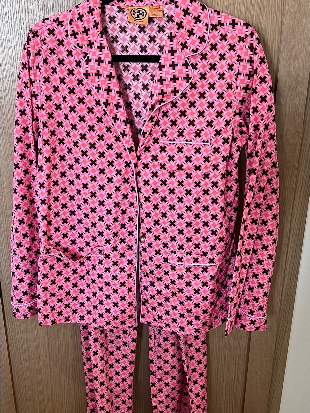 Tory Burch Pink and Black Geometric Pajama Set